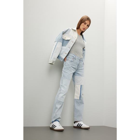 Levi's 501 Blue 100% Cotton Denim Patchwork Freehand Folk Jeans Size W 32 L 30 - Picture 2 of 16